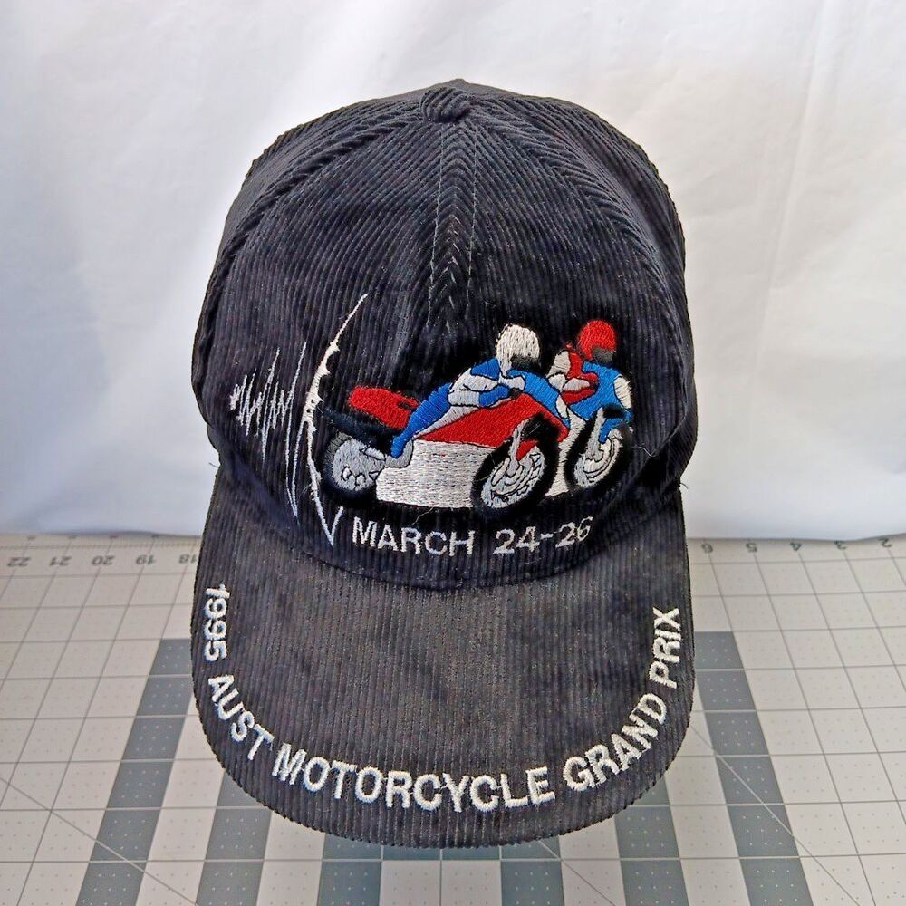 1995 Australian Motorcycle Grand Prix Cap Black Corduroy 6 Panel Snap Back